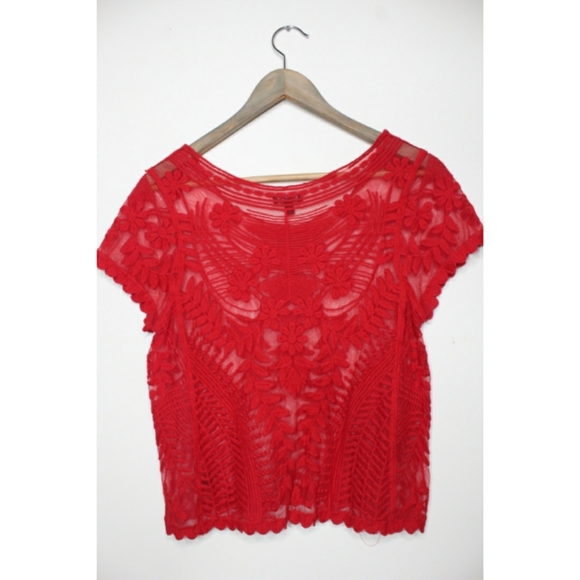 Express Red Coachella Lace Short Sleeve Top Small - Picture 4 of 6